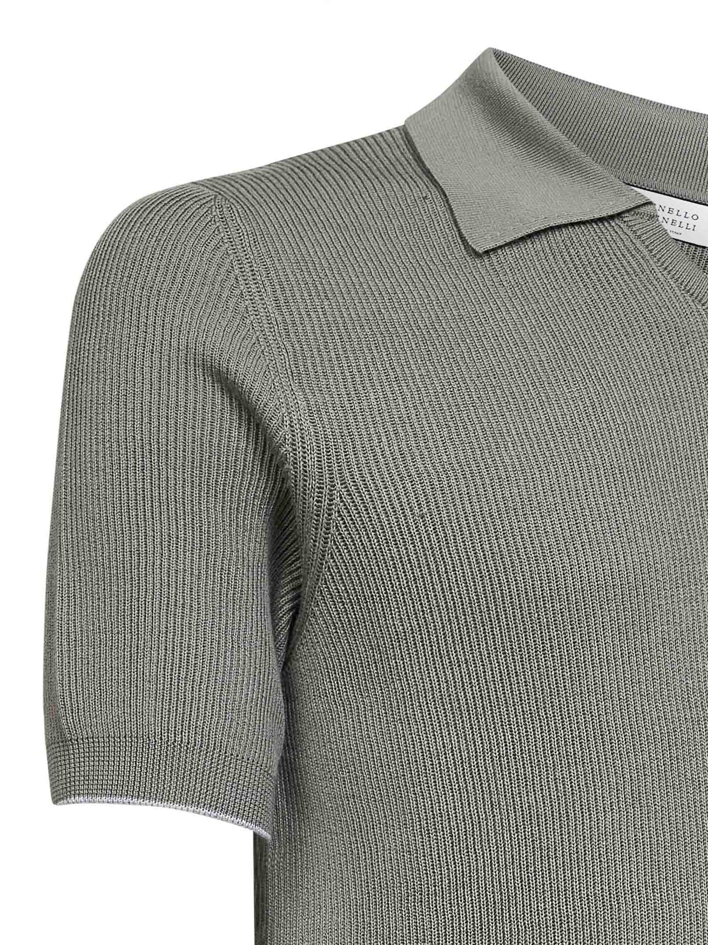 Khaki cotton knit polo shirt