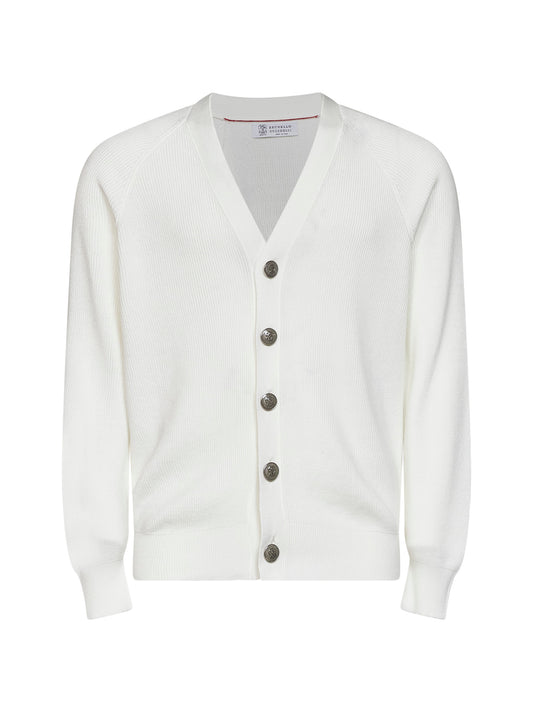 White English rib stitch cotton knit cardigan