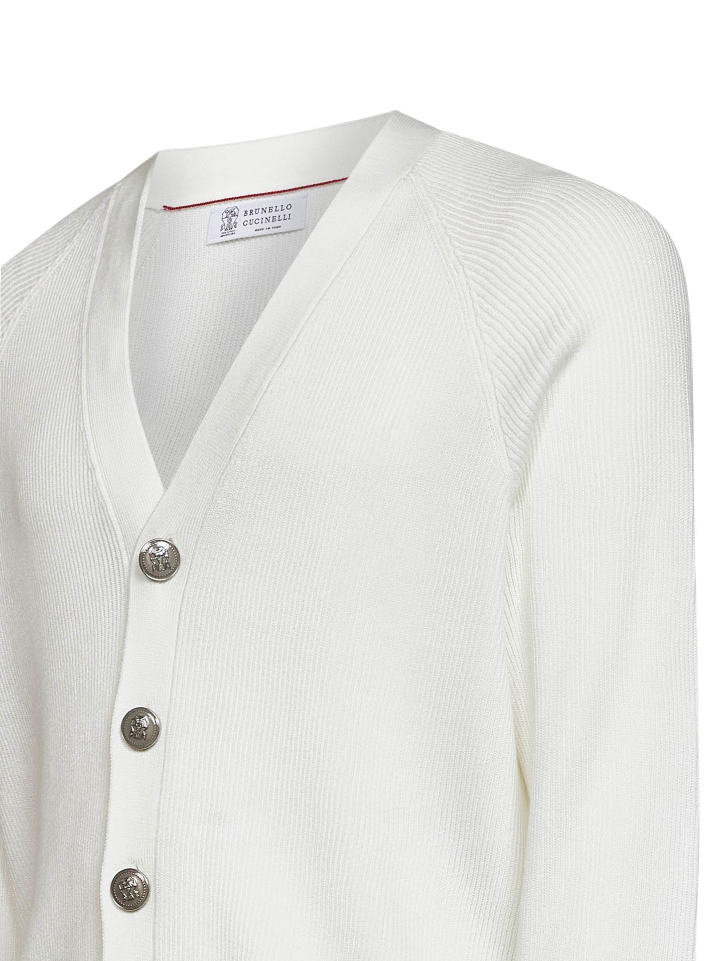 White English rib stitch cotton knit cardigan