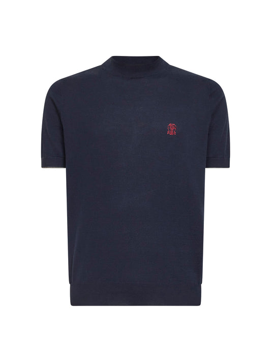 Maglia a maniche corte in cotone blu navy con logo