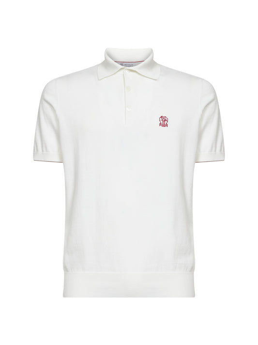 White lightweight cotton knit logo polo shirt