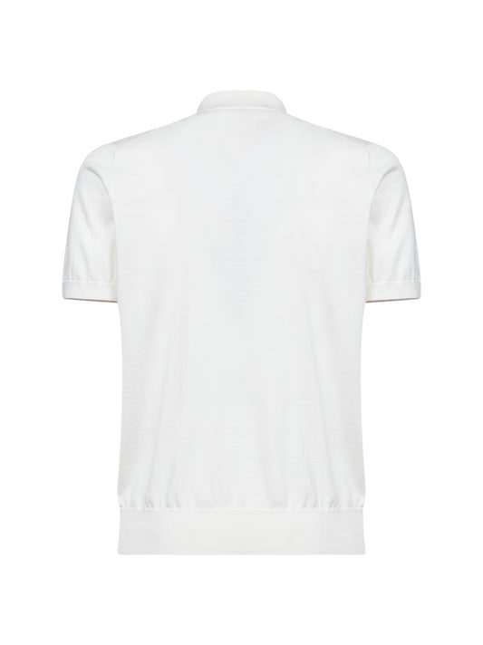White lightweight cotton knit logo polo shirt