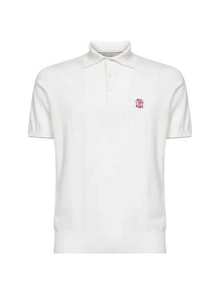 White lightweight cotton knit logo polo shirt – Daniello.com