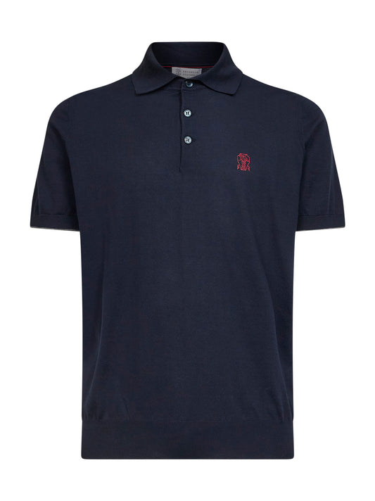 Light blue cotton knit logo polo shirt