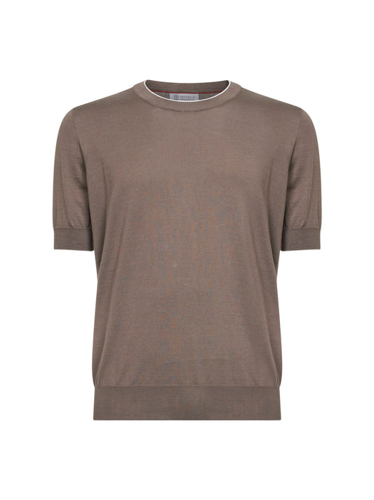 Hazelnut lightweight cotton knit crewneck sweater