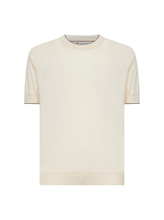 Maglia girocollo in cotone avorio