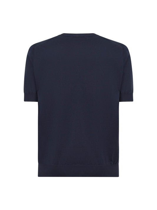 Navy blue cotton knit crewneck sweater