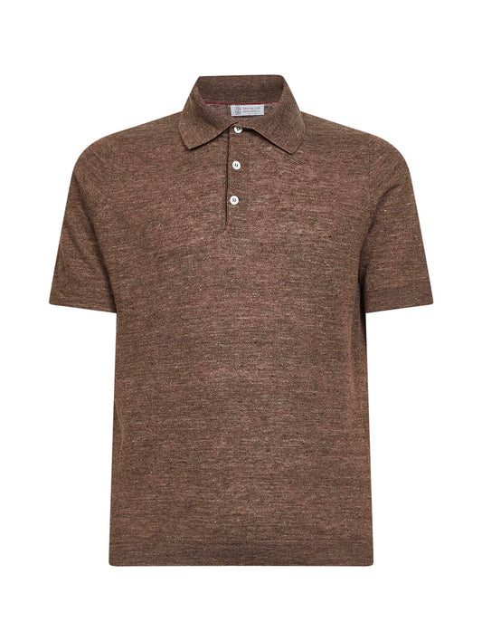 Polo in maglia di lino e cotone nocciola