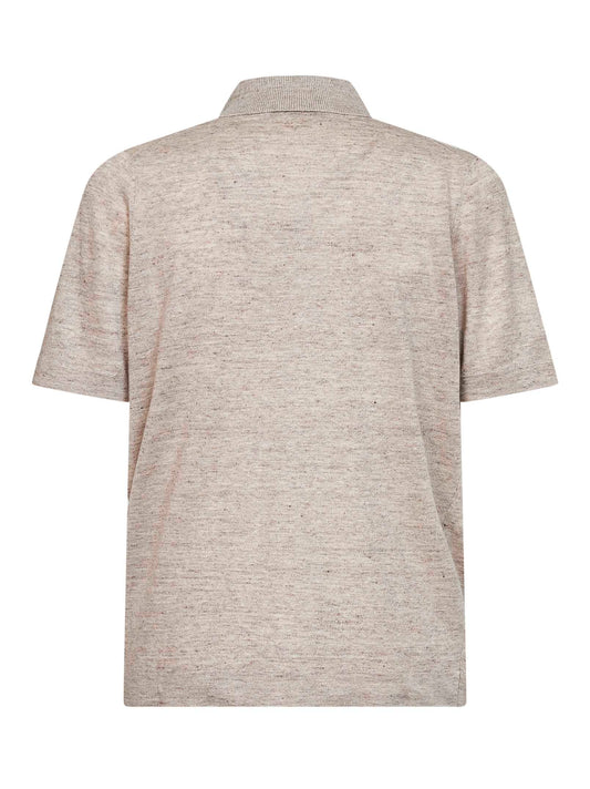 Sand linen and cotton knit polo shirt