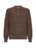 Hazelnut half English rib cotton and linen knit henley sweater