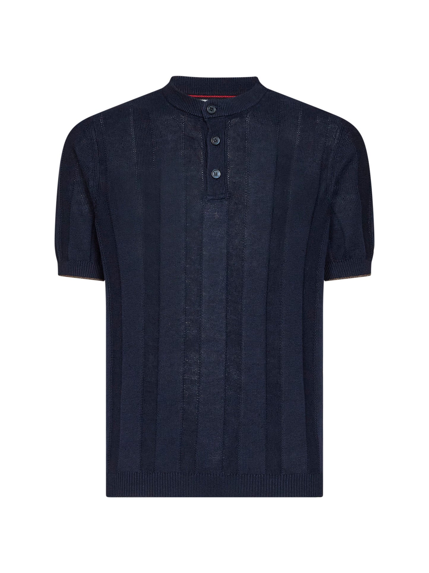 Blue texture ribbed knit henley T-shirt