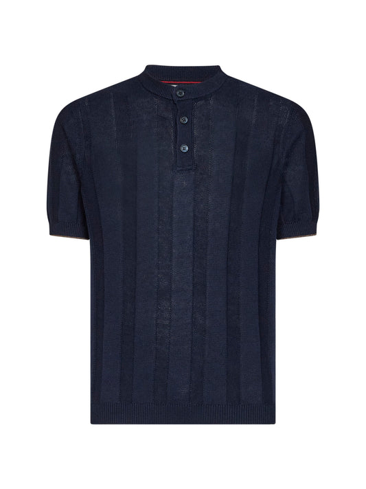 T-shirt serafino in maglia a costa operata blu