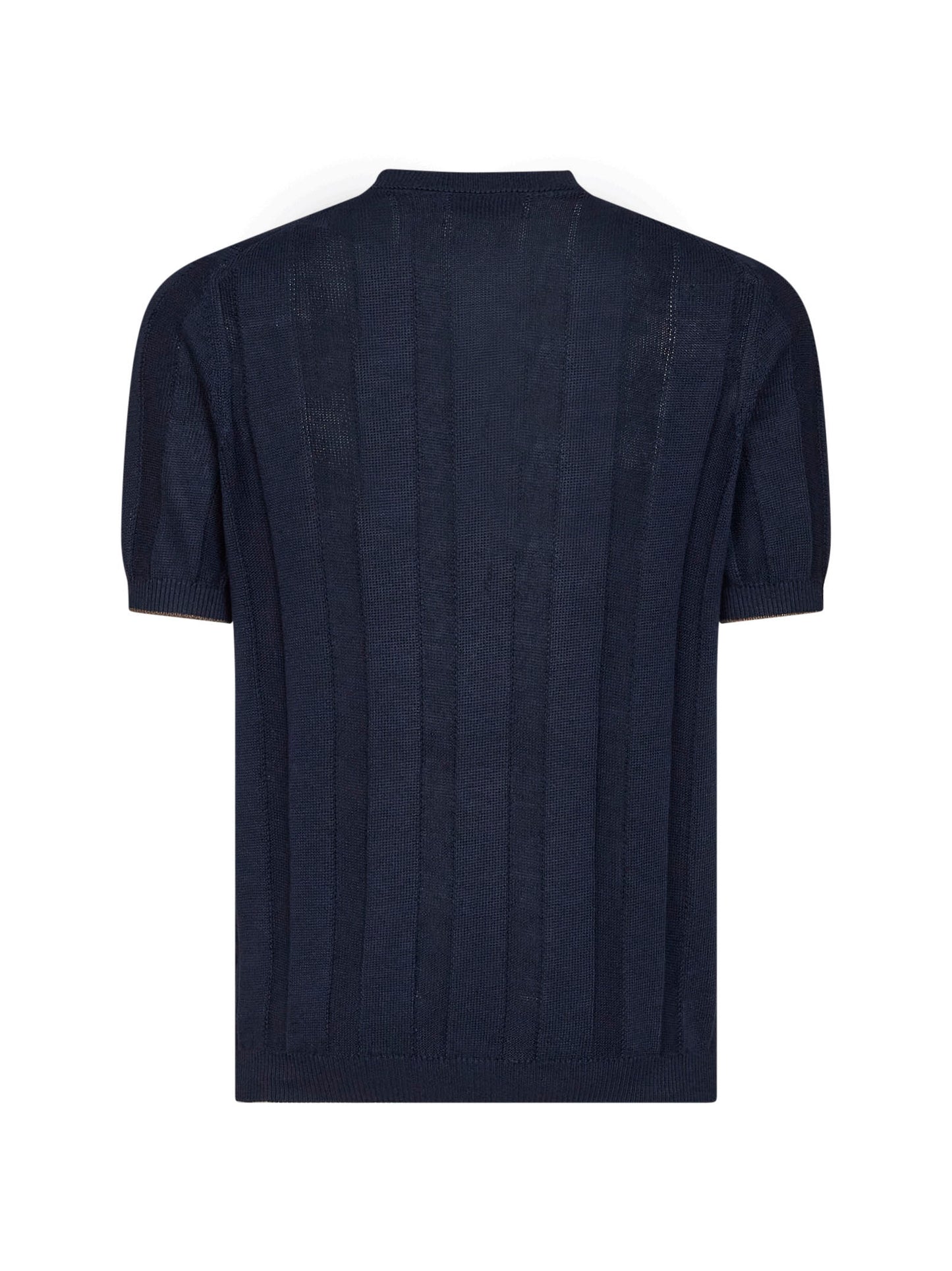 Blue texture ribbed knit henley T-shirt