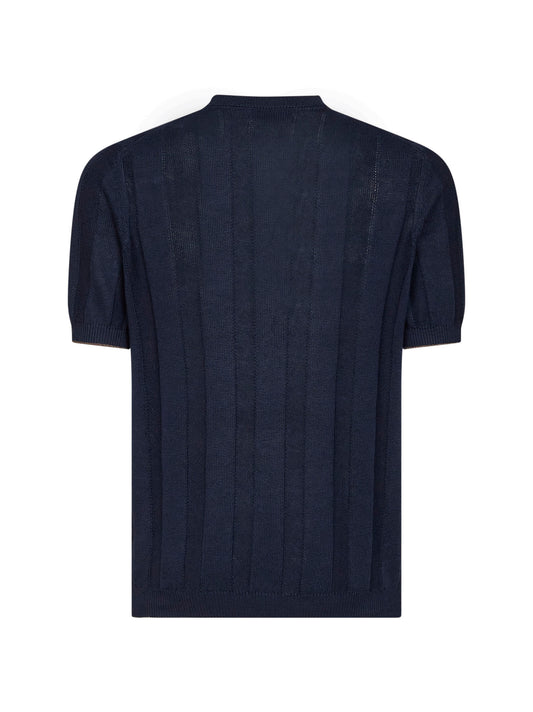 T-shirt serafino in maglia a costa operata blu