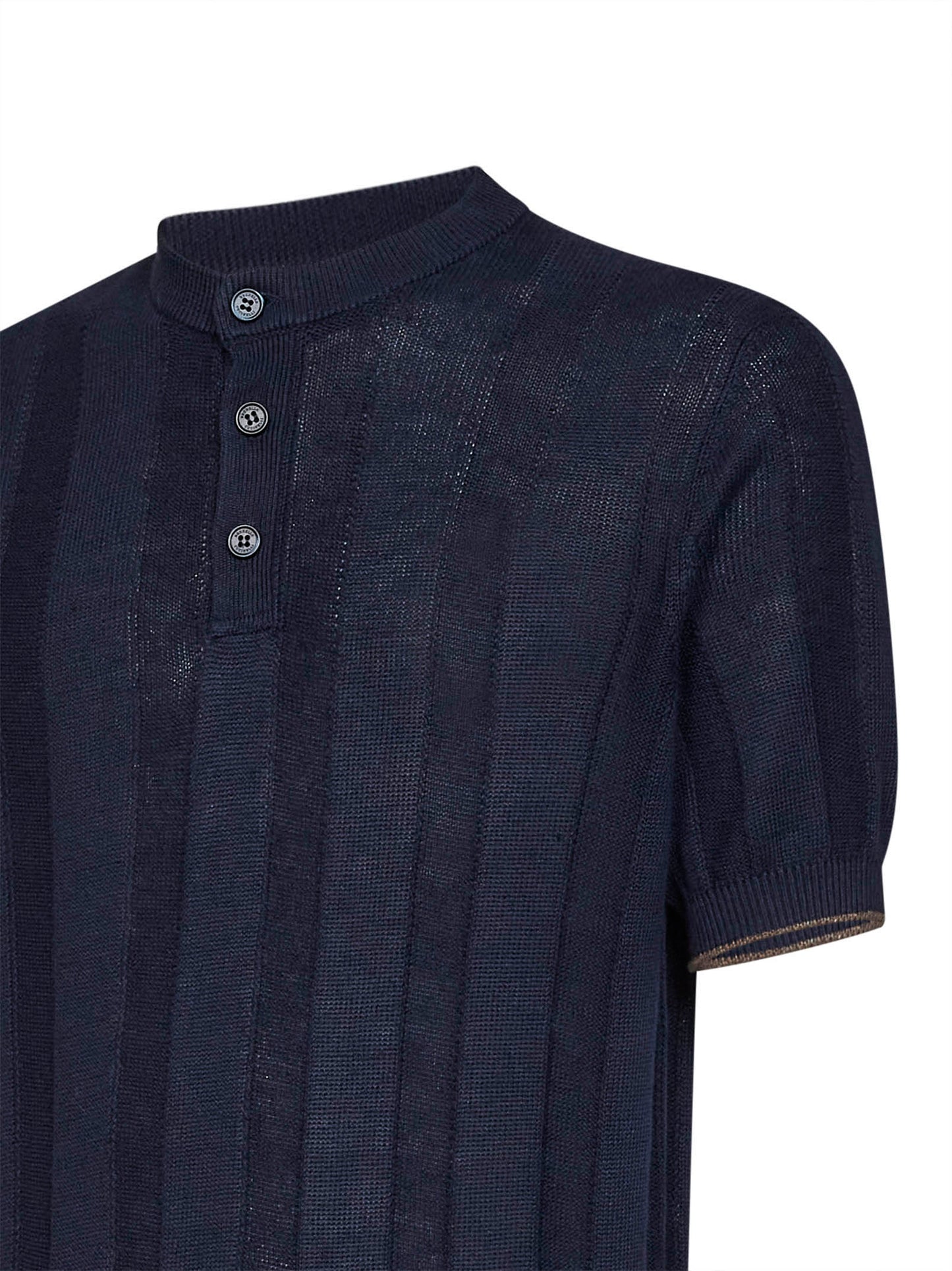 Blue texture ribbed knit henley T-shirt