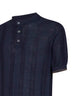 Blue texture ribbed knit henley T-shirt