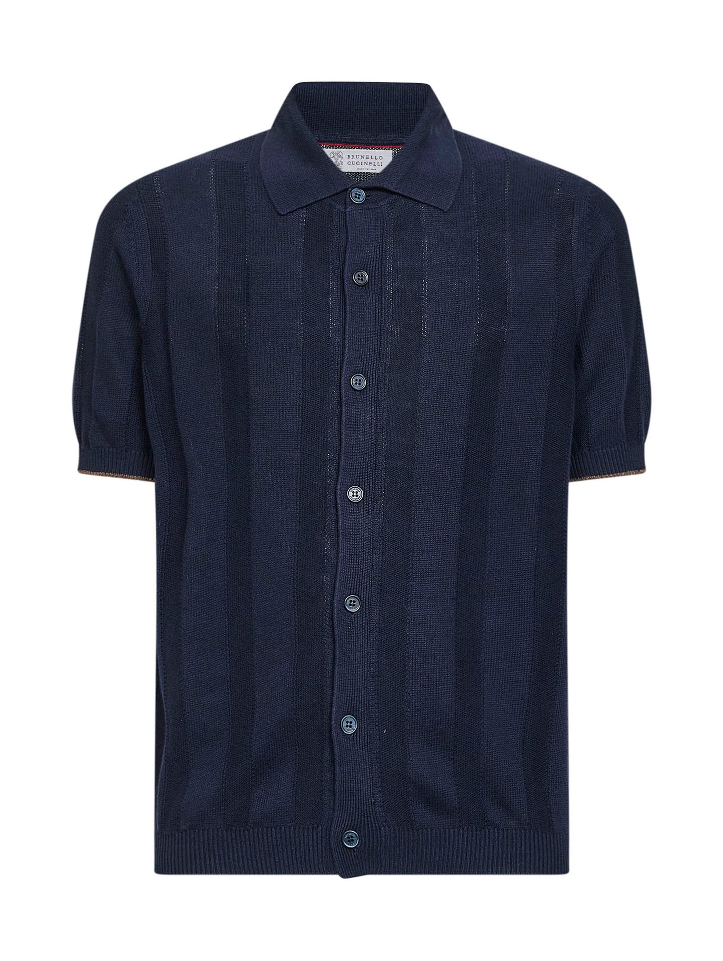 Camicia in maglia di lino e cotone a costa operata blu