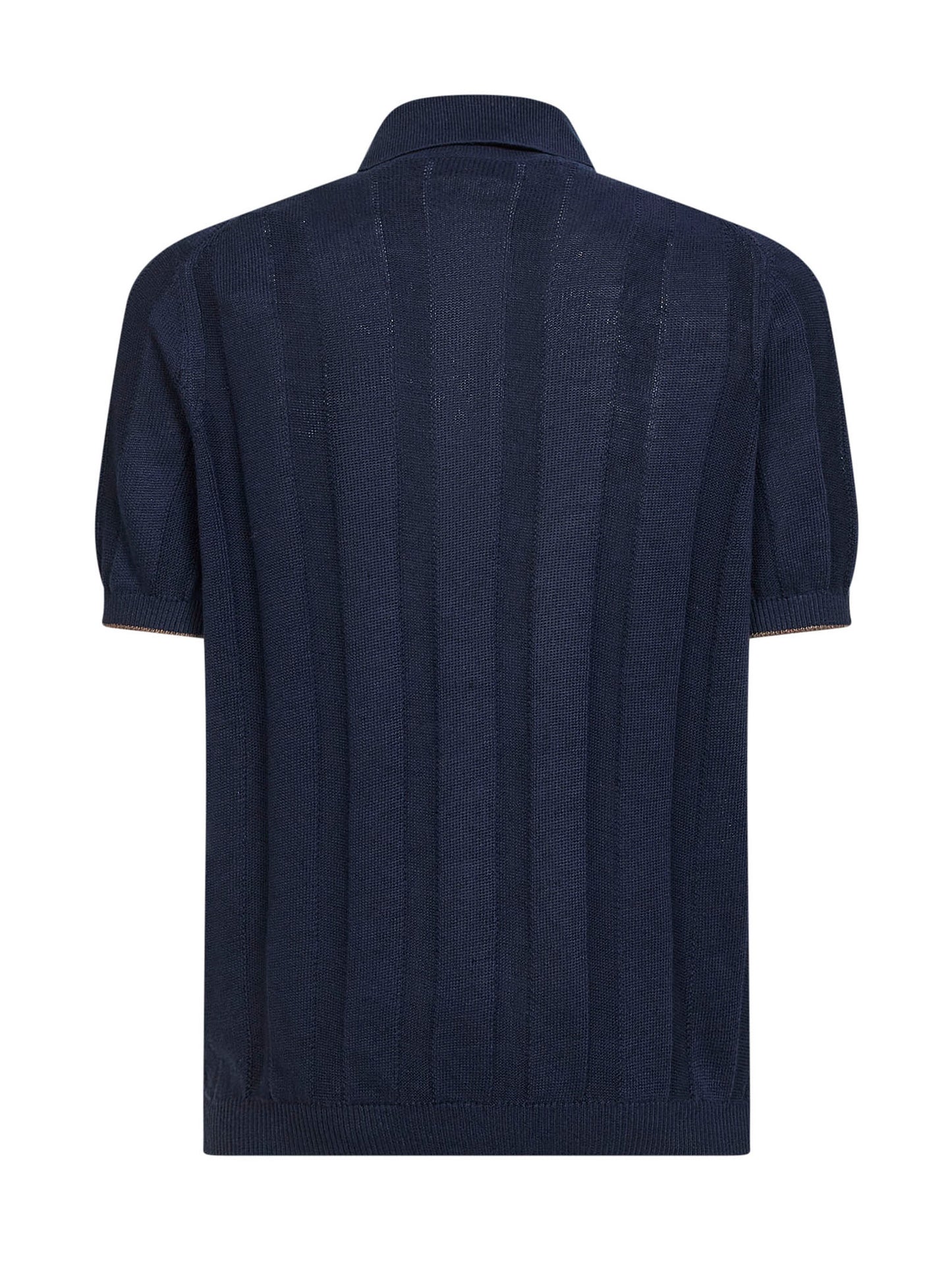 Camicia in maglia di lino e cotone a costa operata blu