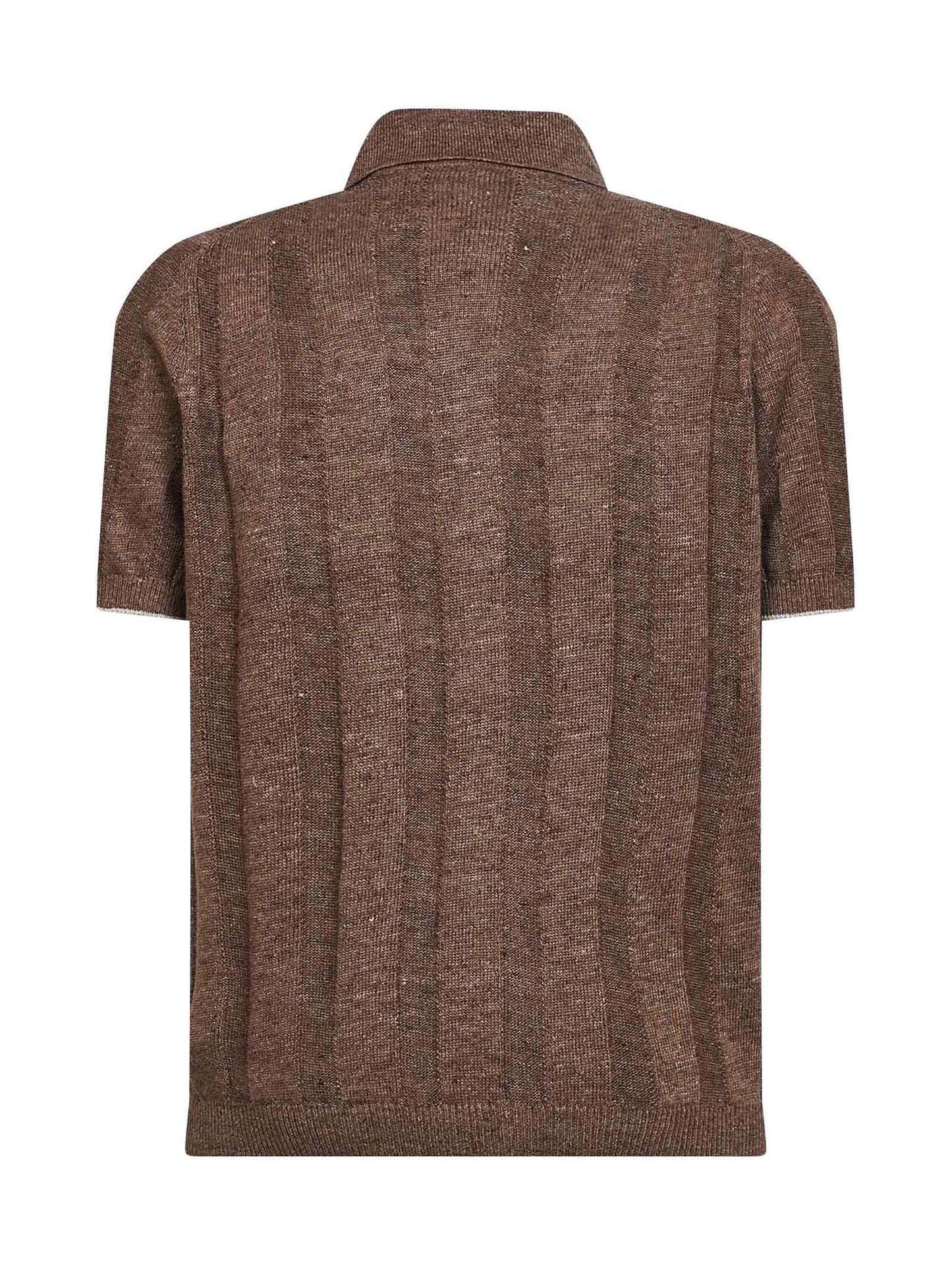 Camicia in maglia di lino e cotone a costa operata nocciola