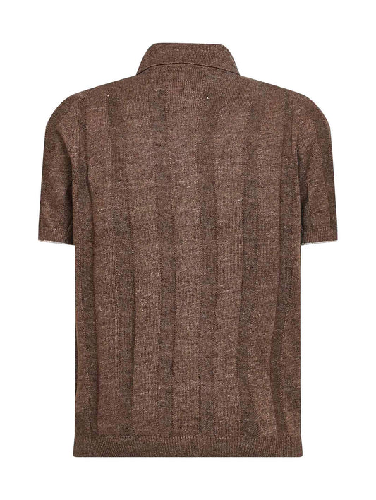 Camicia in maglia di lino e cotone a costa operata nocciola