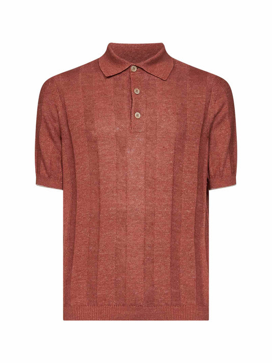 Polo in maglia di lino e cotone costa larga terracotta
