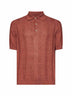 Terracotta wide ribbed linen and cotton knit polo shirt