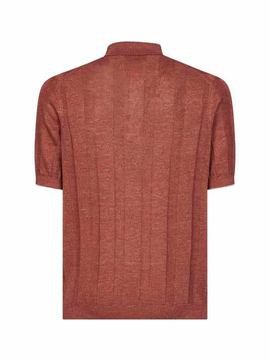 Polo in maglia di lino e cotone costa larga terracotta
