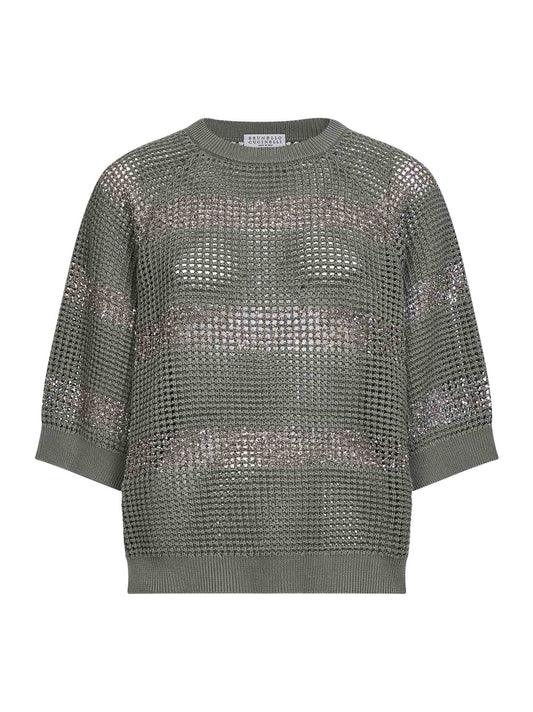 Maglia in rete di cotone kaki con Dazzling Stripes