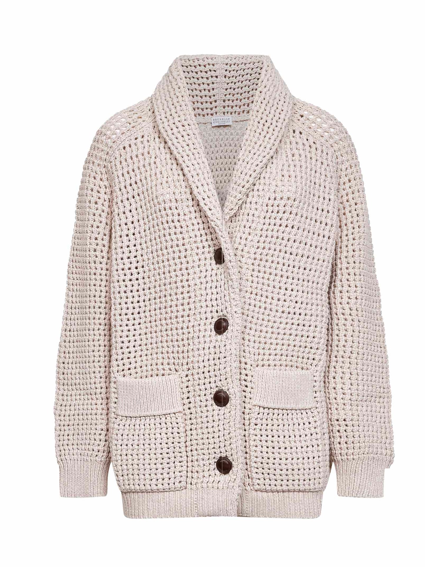 Beige cotton feather blend knit net cardigan