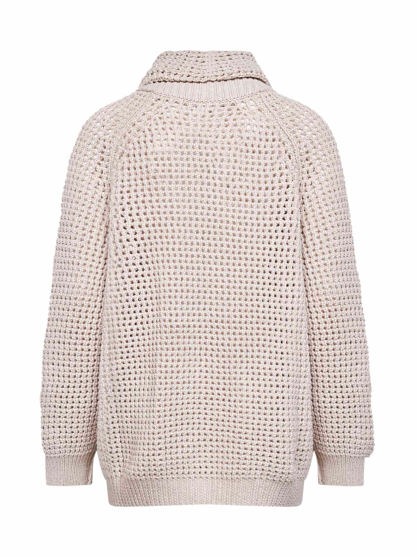 Beige cotton feather blend knit net cardigan