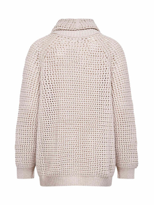 Cardigan a rete in misto cotone Piuma beige