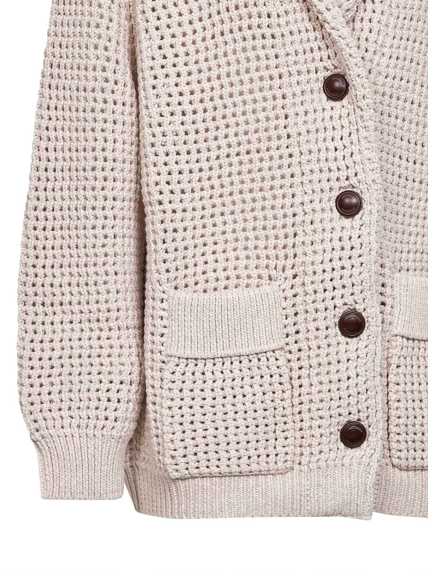 Beige cotton feather blend knit net cardigan