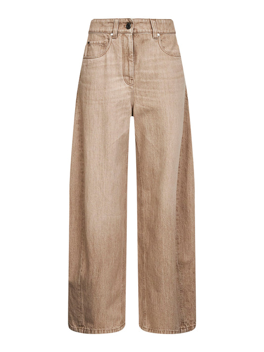 Beige Authentic denim Wide jeans with monili