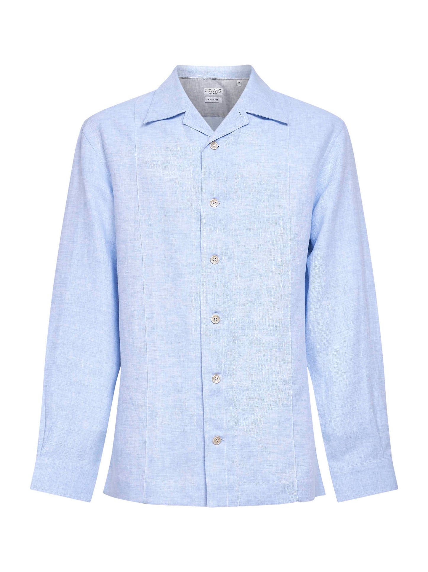 Camicia easy fit in diagonale di misto canapa celeste