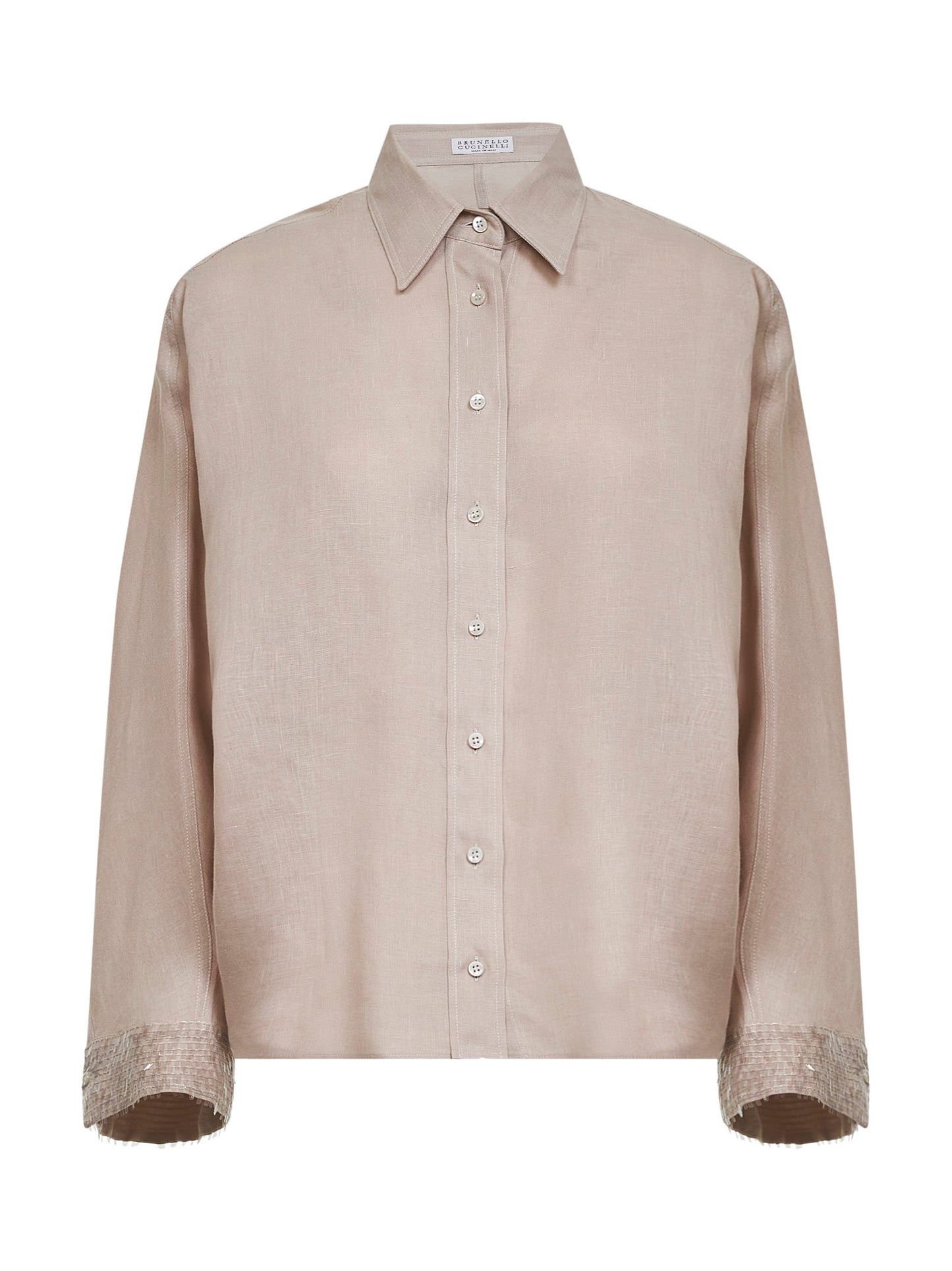 Camicia in lino beige con Dazzling Cascade Cuffs