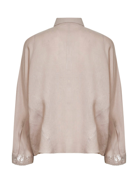 Camicia in lino beige con Dazzling Cascade Cuffs