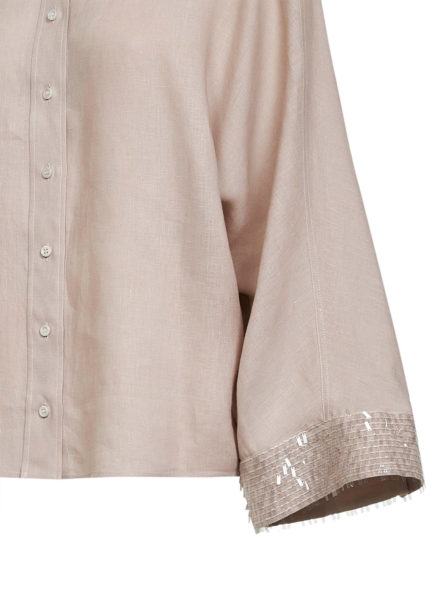 Camicia in lino beige con Dazzling Cascade Cuffs