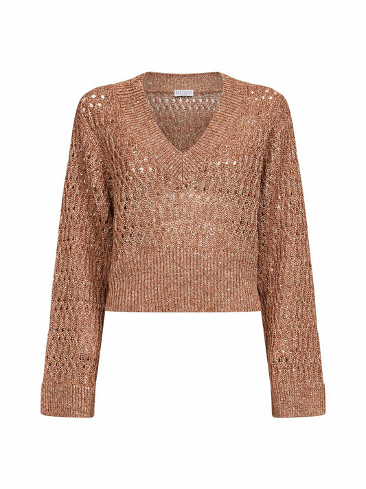 Brown linen Dazzling Braids sweater