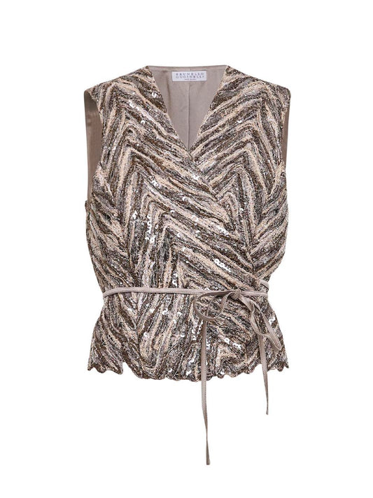 Gilet Dazzling Chevron Embroidery marrone
