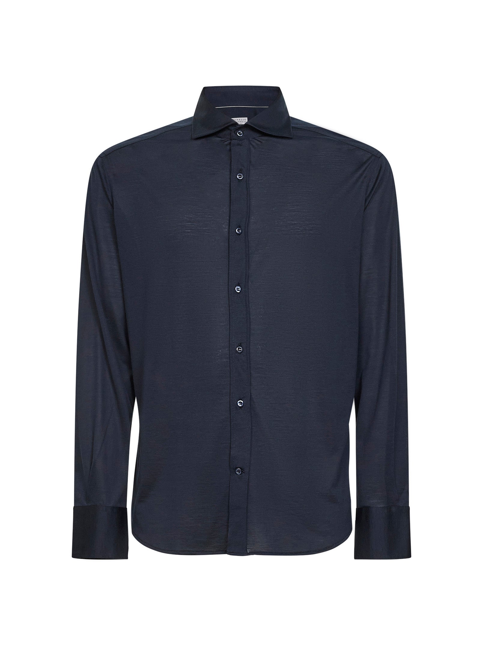 Navy blue silk and cotton jersey shirt – Daniello.com