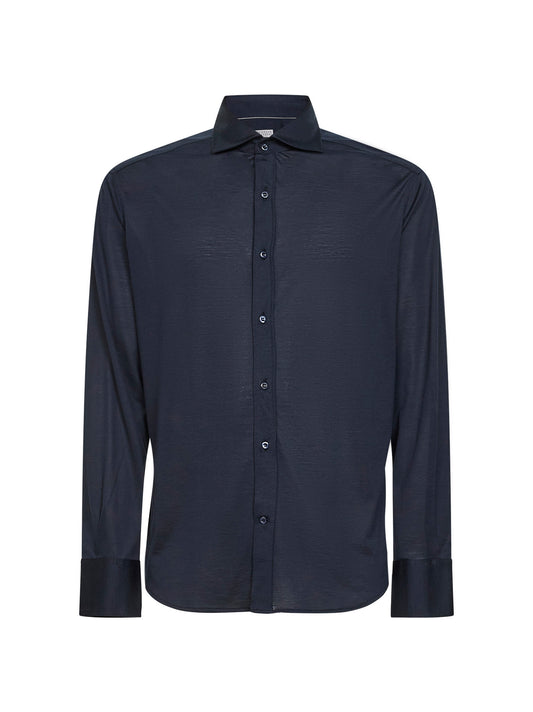 Navy blue silk and cotton jersey shirt