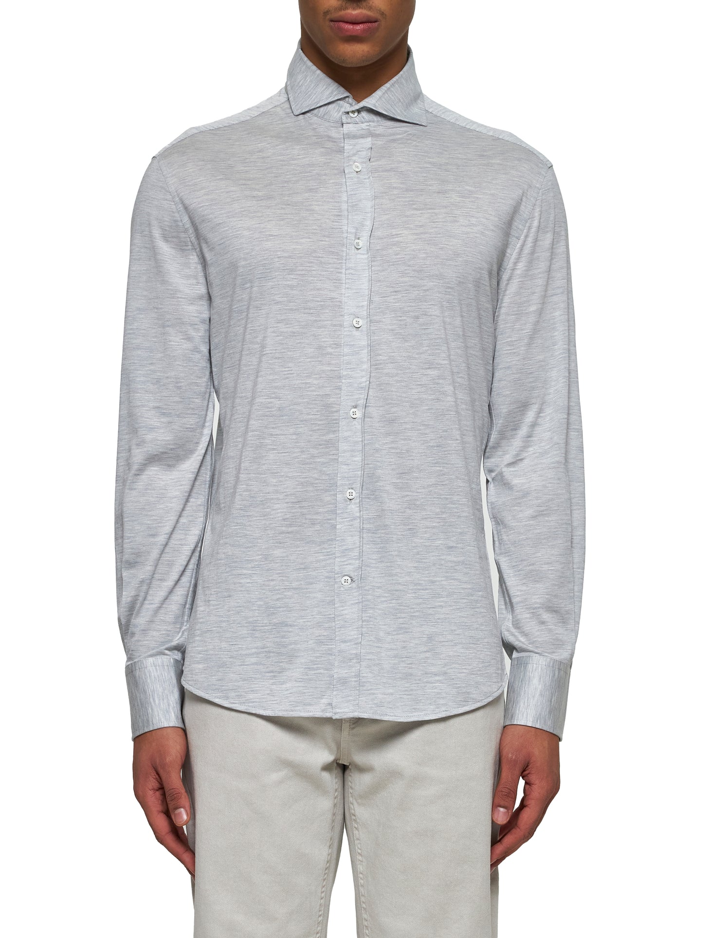 Camicia in jersey leggero di seta e cotone con colletto francese