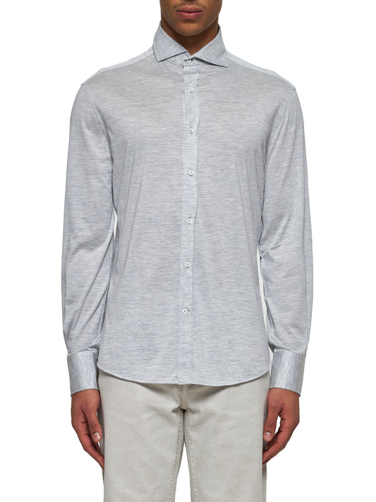 Camicia in jersey leggero di seta e cotone con colletto francese