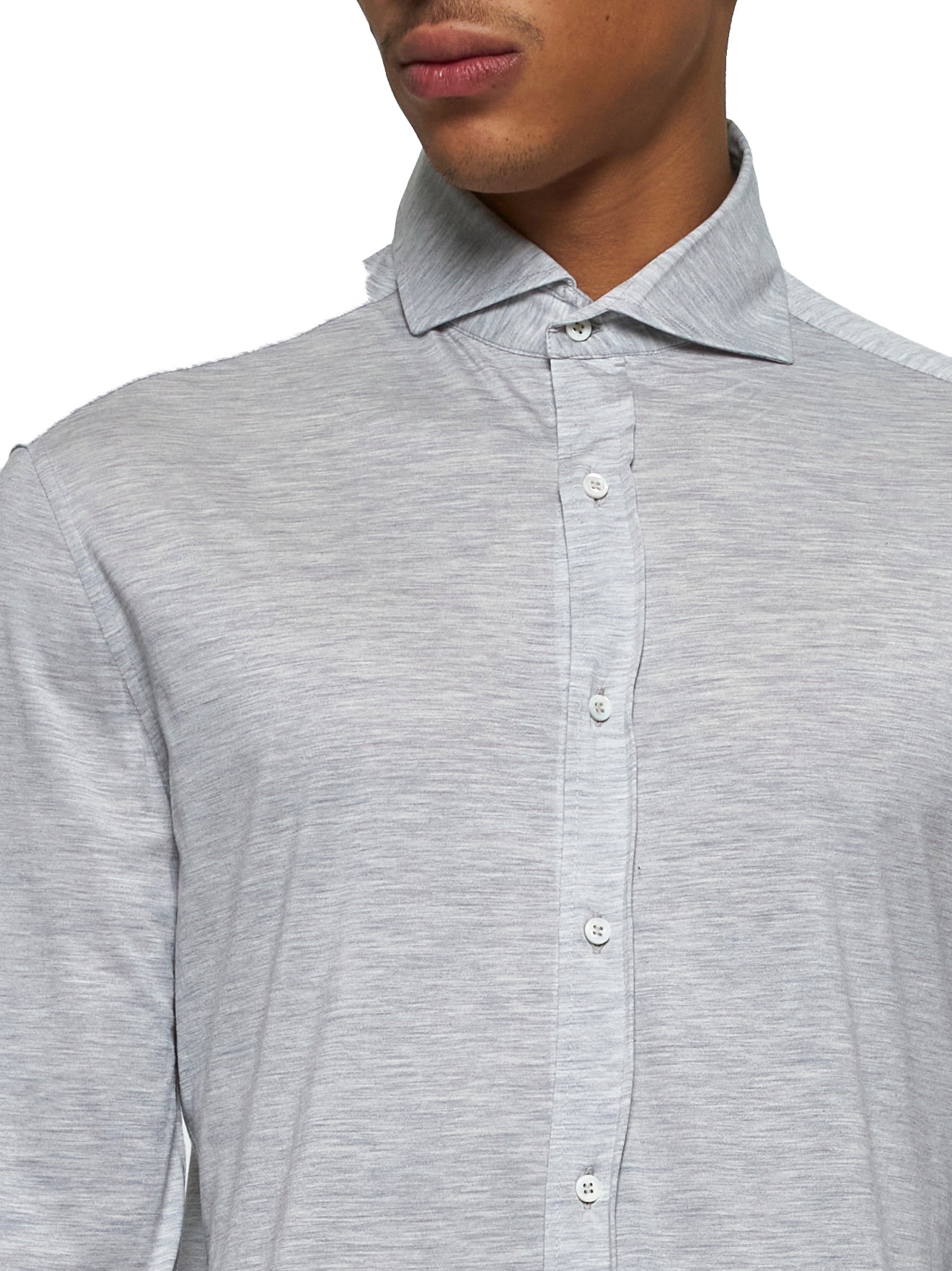 Camicia in jersey leggero di seta e cotone con colletto francese