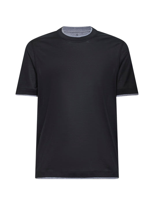 T-shirt in jersey nero con Faux Layering