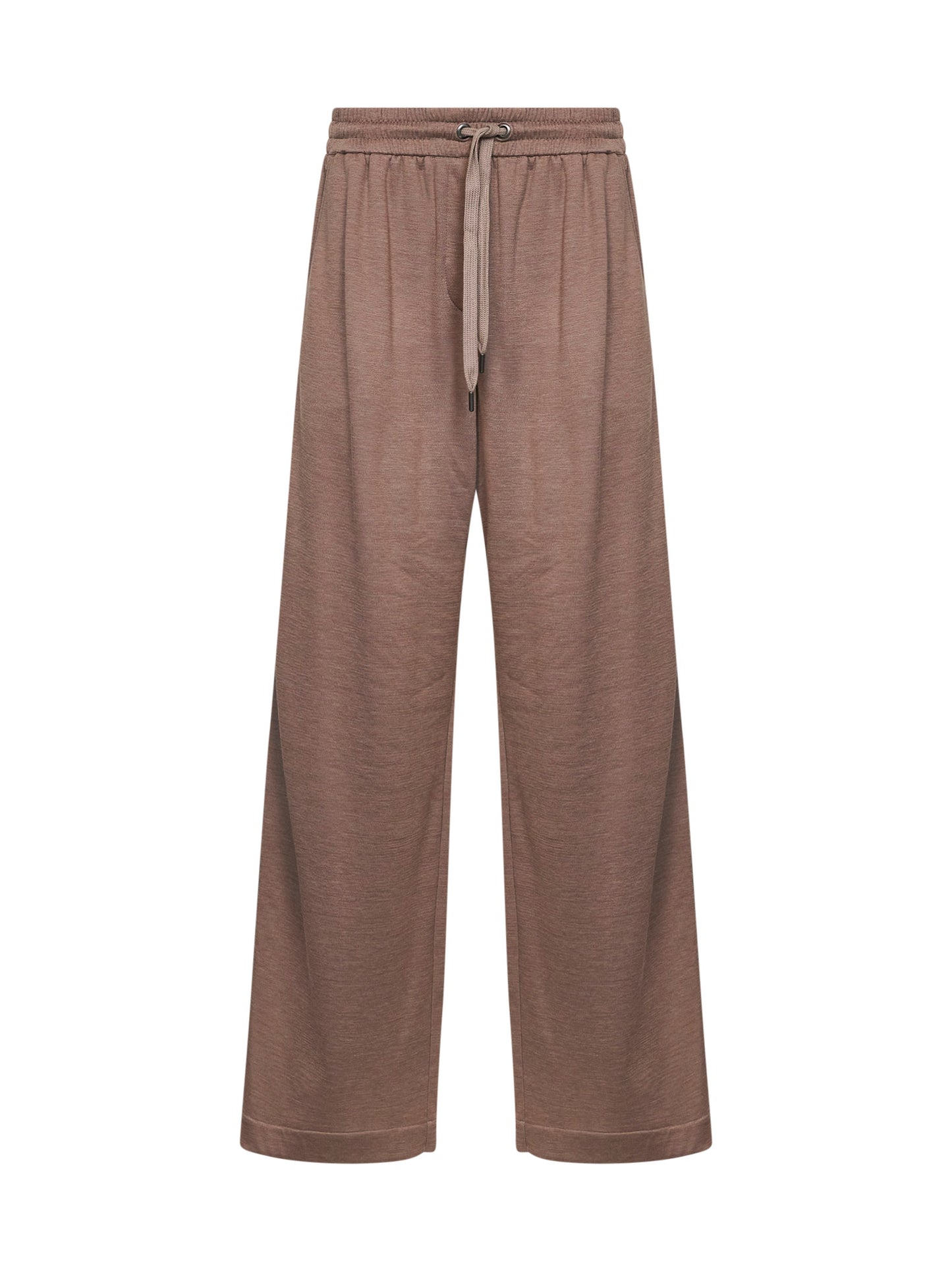 Pantaloni in interlock di cotone e seta marrone con monile