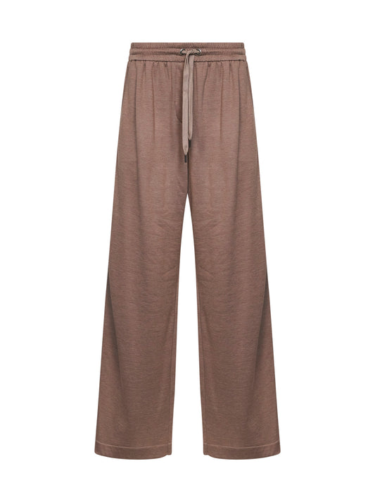 Brown cotton and silk interlock trousers with monili