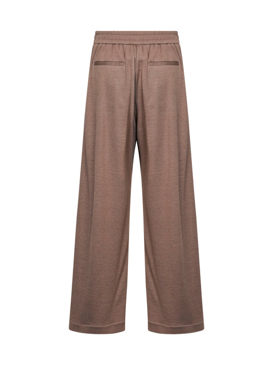 Brown cotton and silk interlock trousers with monili