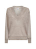 Maglia scollo a V in lino e cotone con paillettes beige freddo