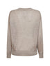 Maglia scollo a V in lino e cotone con paillettes beige freddo